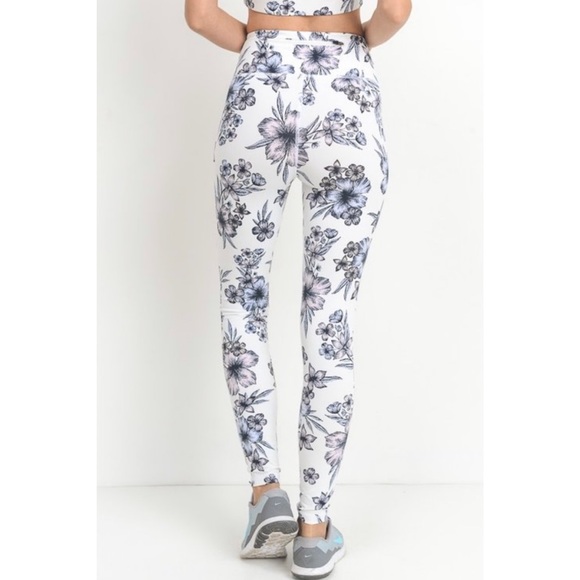 White Floral Print Moto Mesh Leggings - Picture 5 of 6